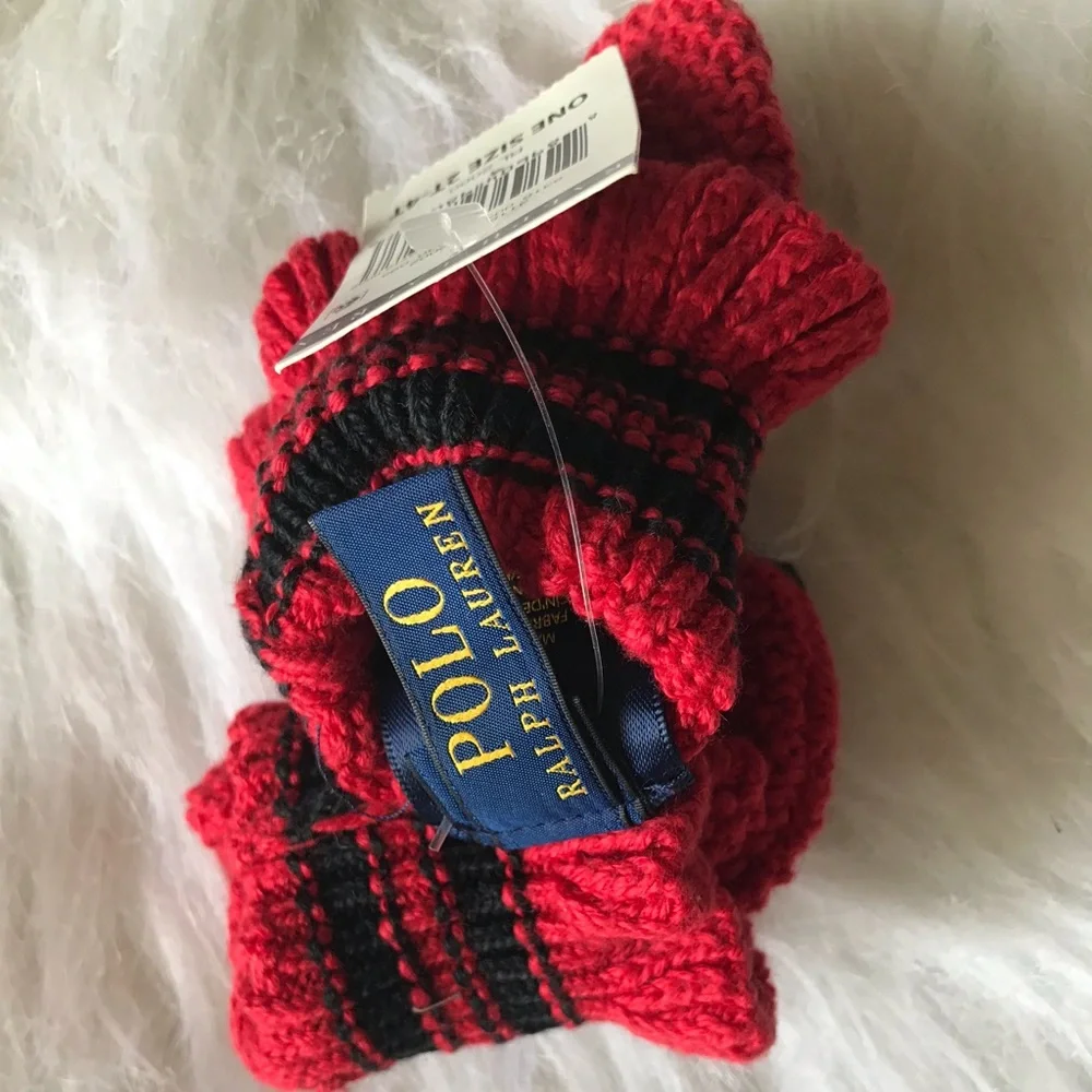 Ralph Lauren Red & Black Cable Knit Mittens